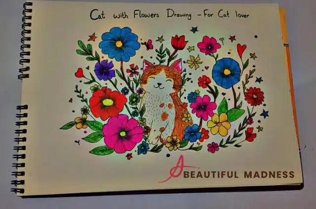 cat-with-flowers-drawing