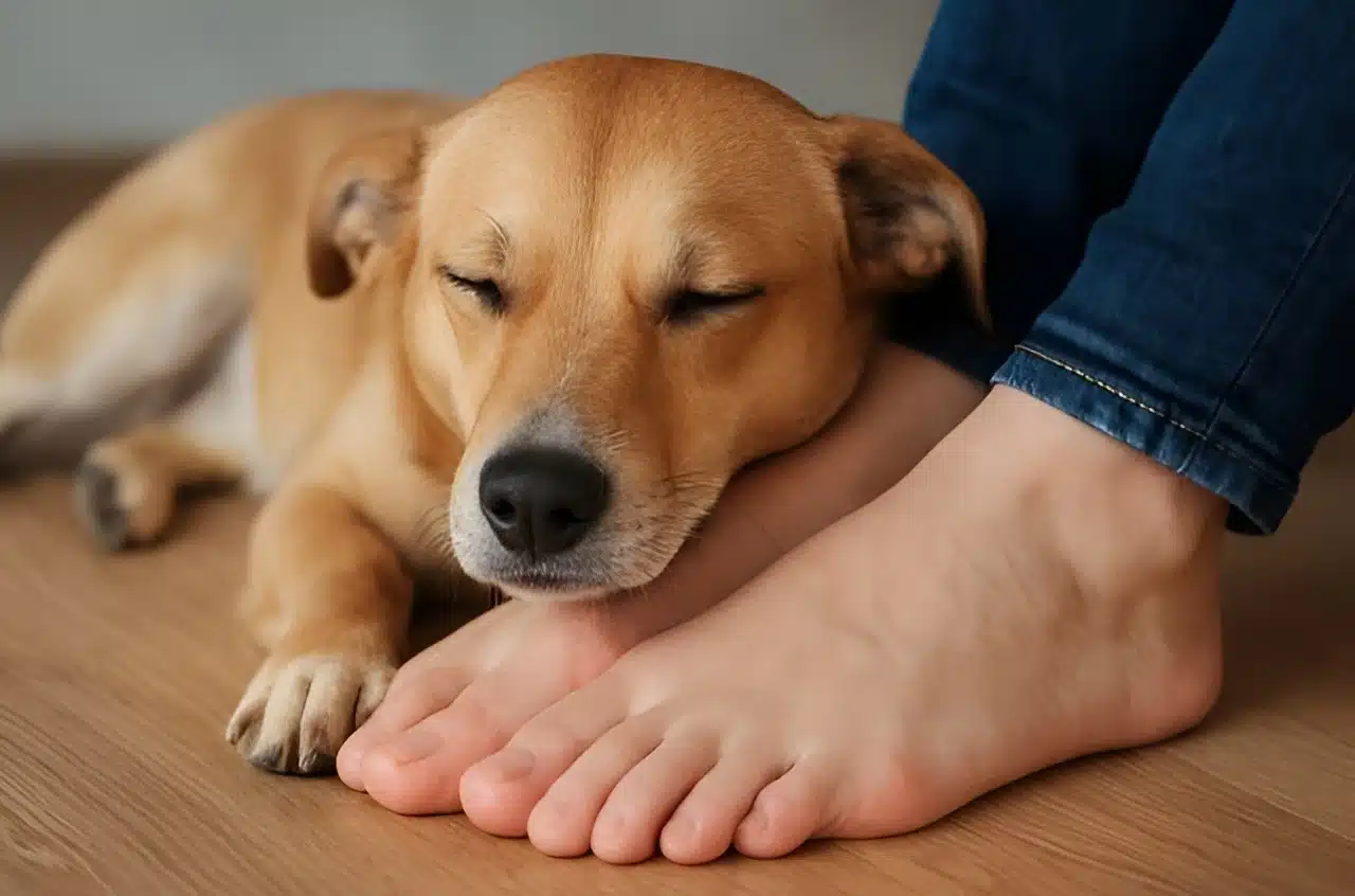 why does my dog sleep at my feet