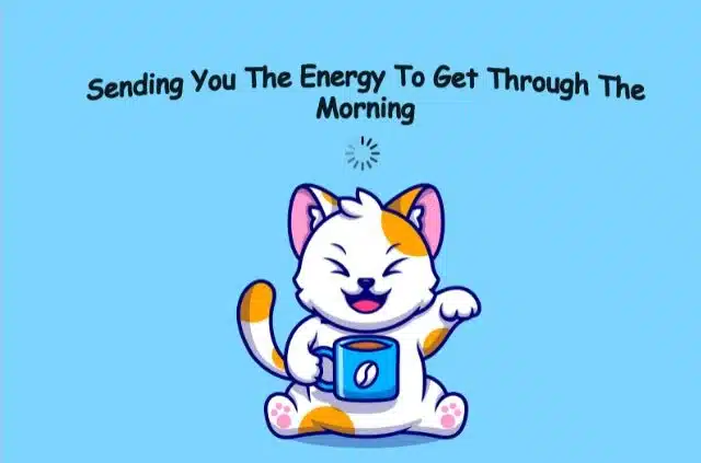 good morning cat with coffee cup