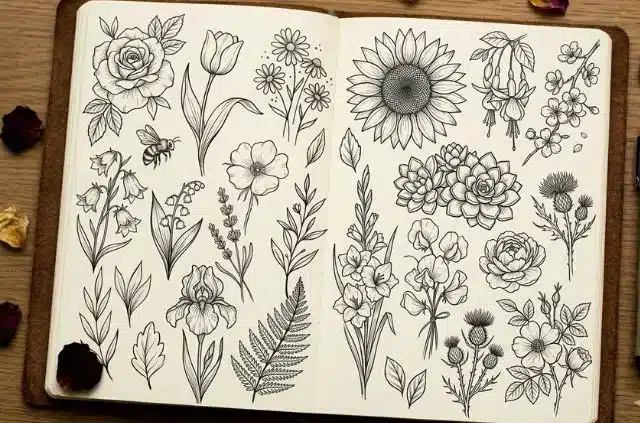 beautiful-flower-line-drawing-easy