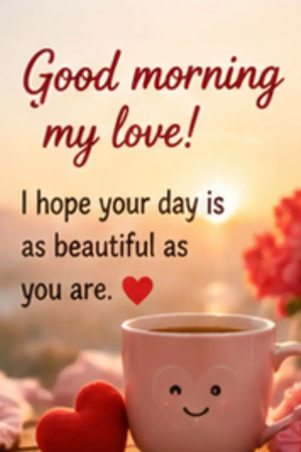 Sweet good morning love meme with soft romantic morning message