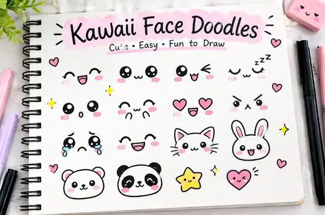 easy kawaii face doodles with cute expressions