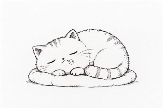 sleepy-cat-doodle-with-a-drool-bubble